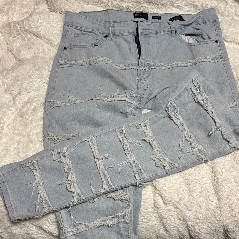 Light Blue Distressed Men's Skinny Jeans